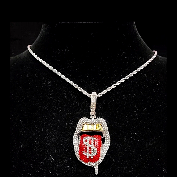 Iced out money dollar sign tongue pendant - Picture 2 of 2